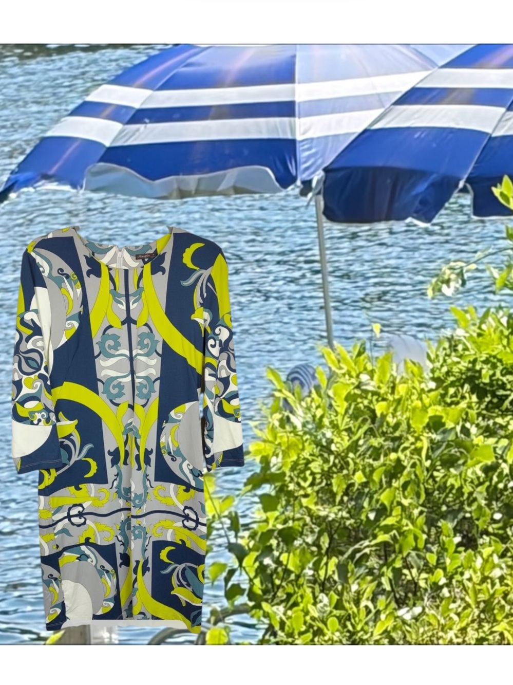 J. McLaughlin Lime, Navy & White Printed Mini Dress
